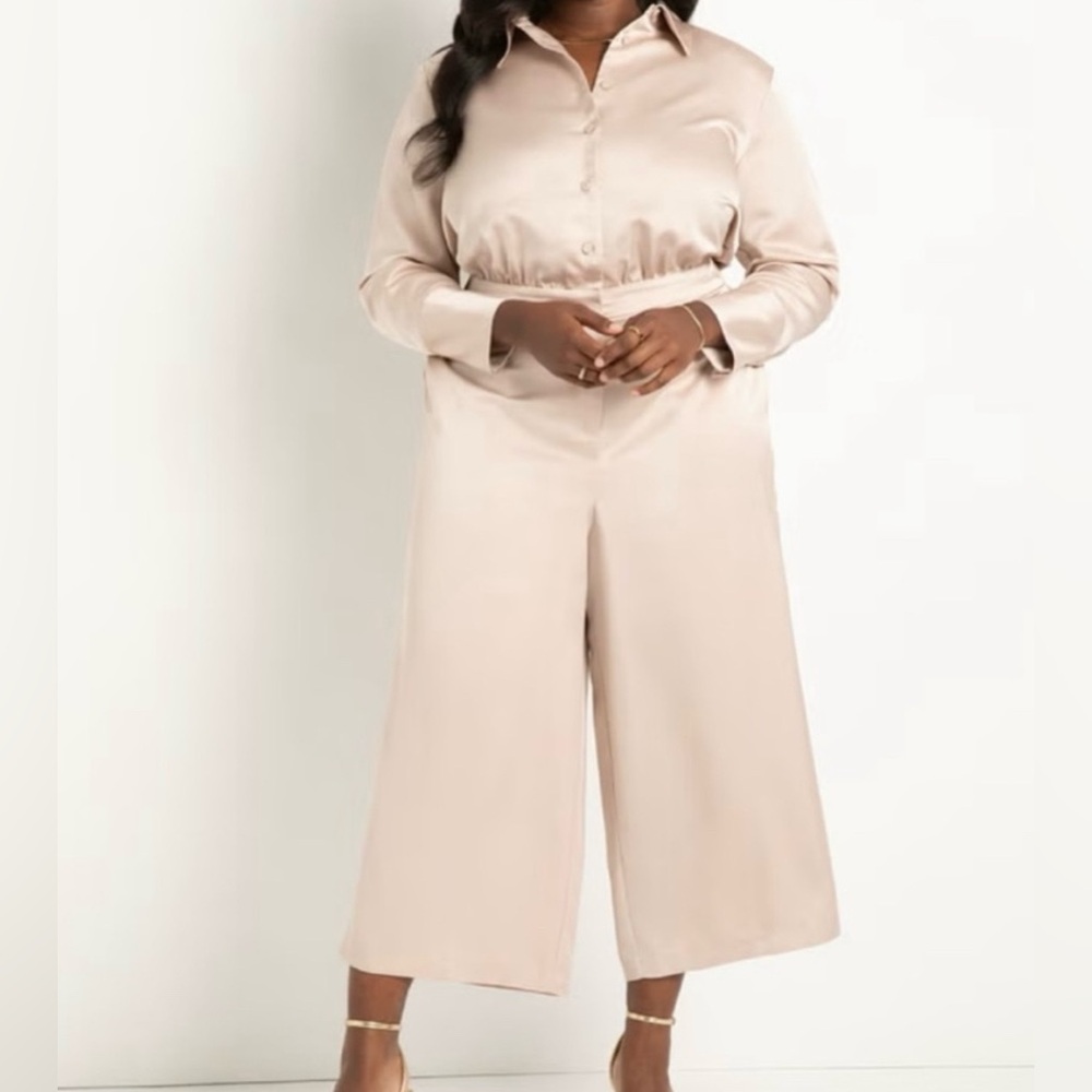 Eloquii Cream Jumpsuit Wide-Leg High-Waisted Sz 20